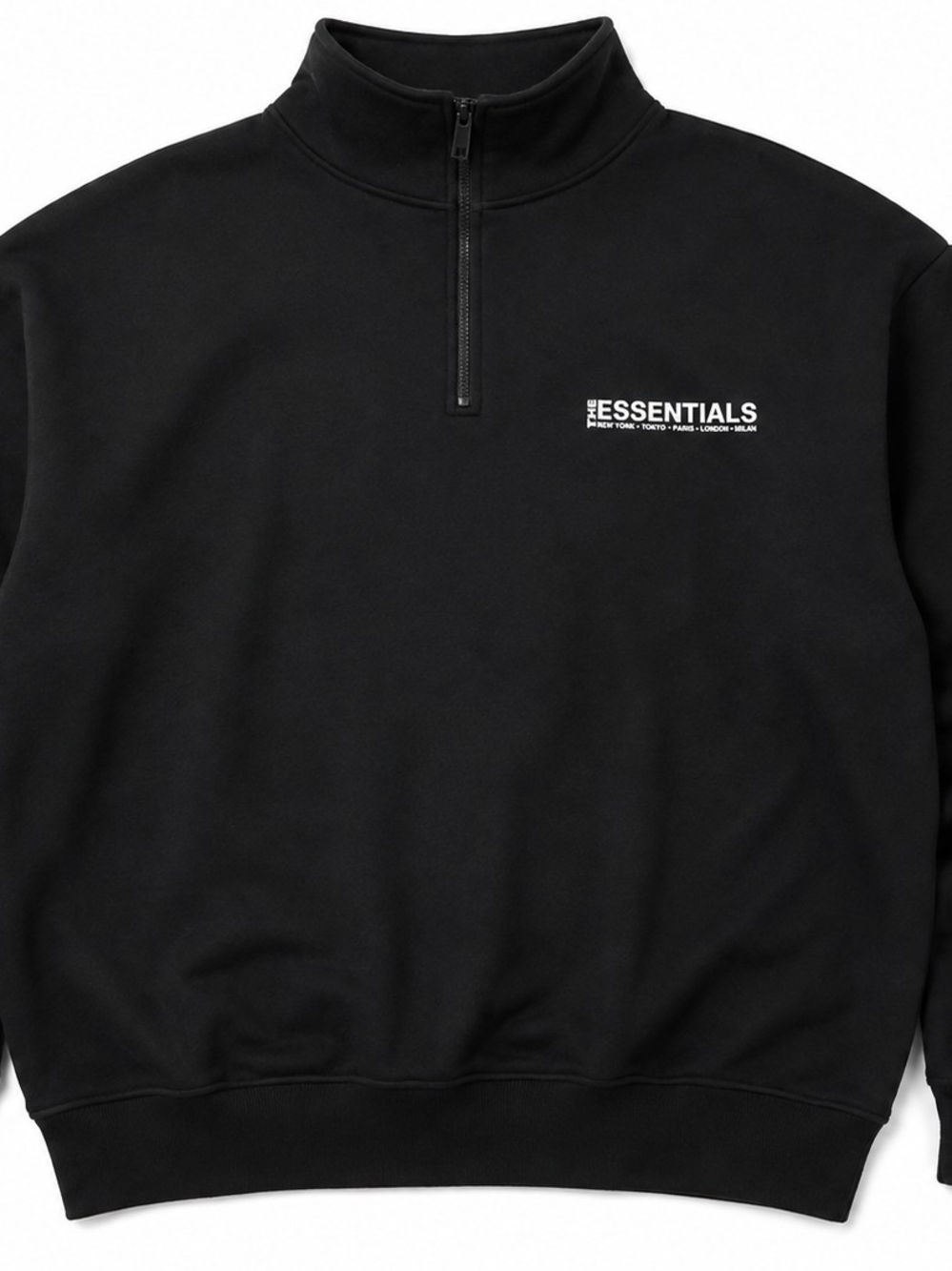 Essentials Men's Black Quarter-Zip Sweatshirt with Chest Logo
